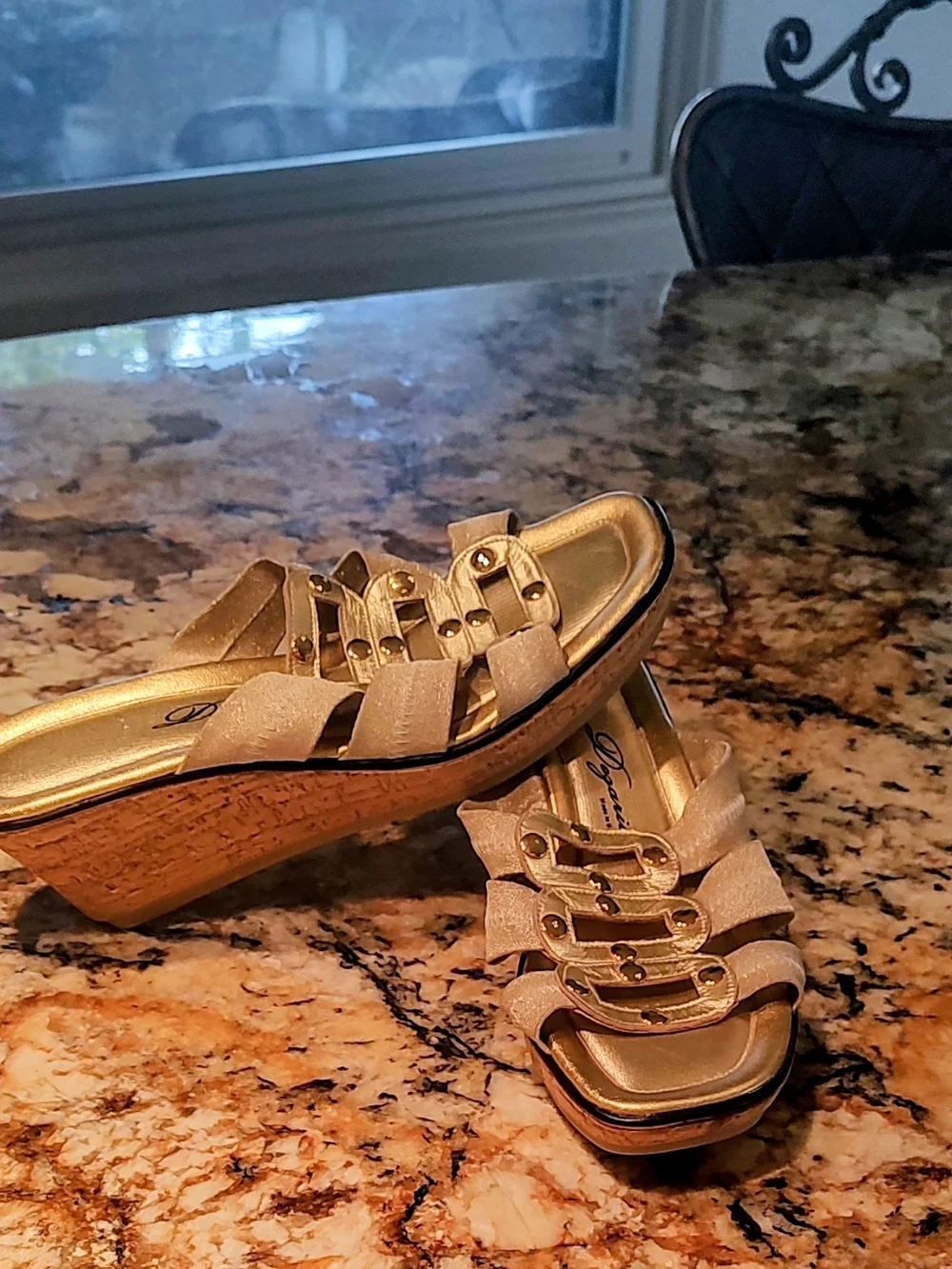 Dezario Gold Wedge Sandals